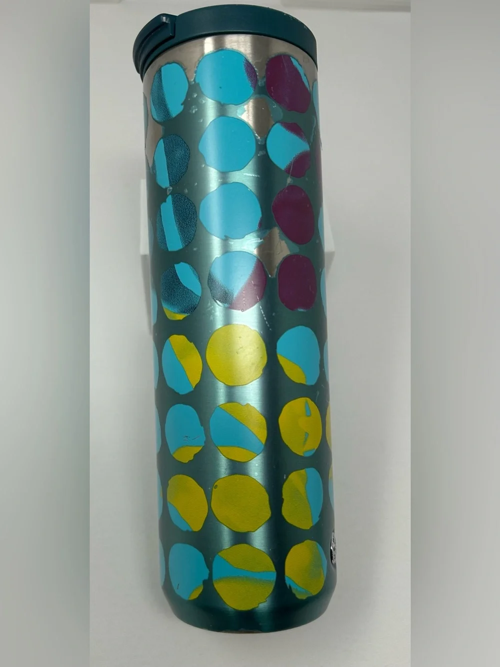 Starbucks Teal Tumbler with Blue, Purple & Yellow Dots 16oz